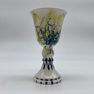 Refined wine glass goblet with flower design | Floral hand-painted home décor |